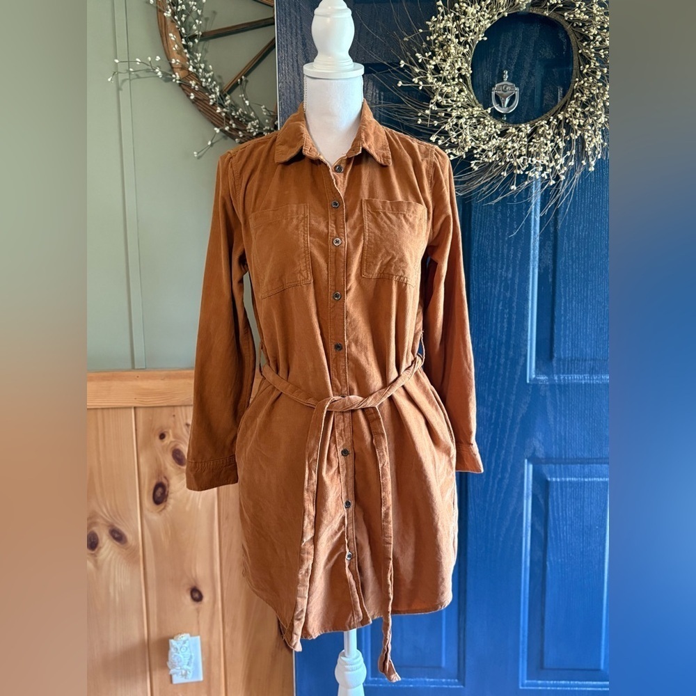 Lucky Brand Corduroy Brown Button-Up Belted Dress w/Pockets size XS - Picture 10 of 15
